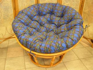 Ratanový papasan 110 cm medový polstr modrý 