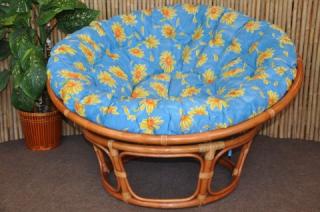 Ratanový papasan 100 cm Cognac polstr kopretiny