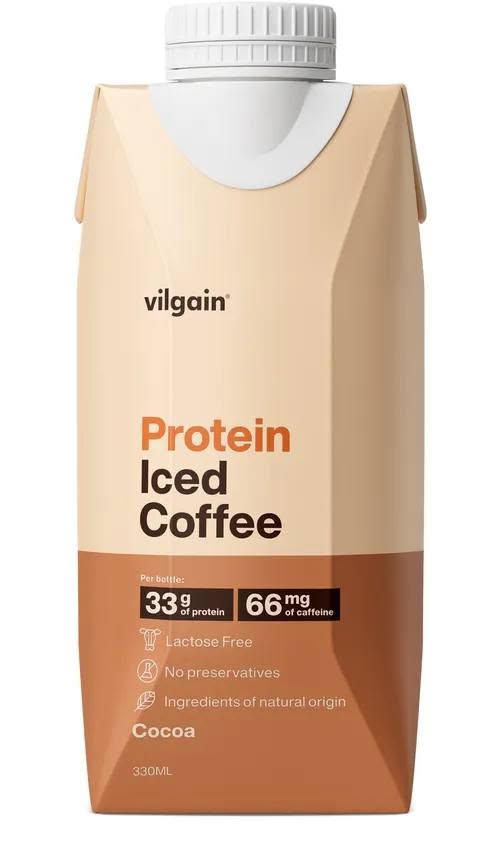 Vilgain proteinové ledové kafé - příchuť kakao, osvěžující nápoj s 33g mléčných bílkovin, káva Robusta s oříškovým profilem, bez laktózy a konzervantů