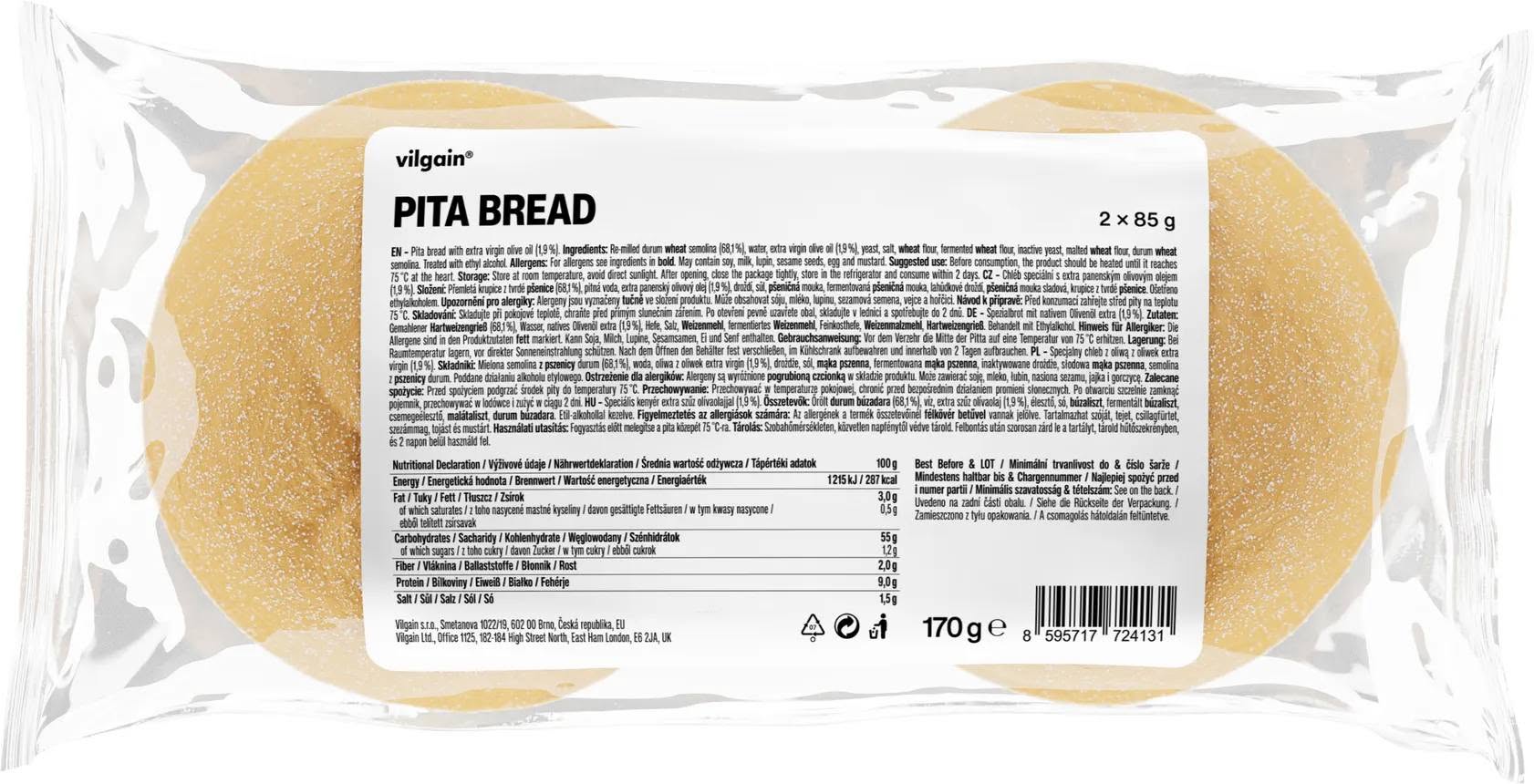 Vilgain Pita chléb – 2 ks, jemná a nadýchaná textura, ruční zpracování, bez konzervantů
