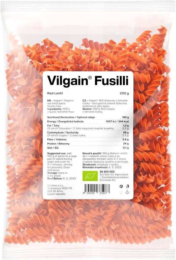 Vilgain Fusilli čočkové těstoviny BIO – vrtulky z kontrolovaného ekologického zemědělství
