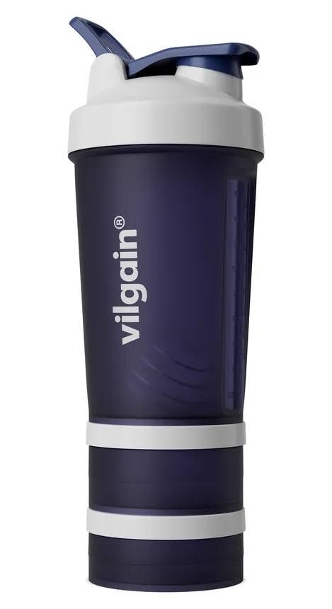 Vilgain Shaker Pro 2Go – stylový shaker se dvěma zásobníky, kovovou spirálou - tmavě modrý