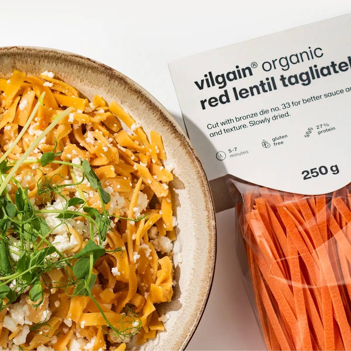 Vilgain Tagliatelle z červené čočky, v BIO kvalitě, bez lepku, blesková příprava do 8 minut