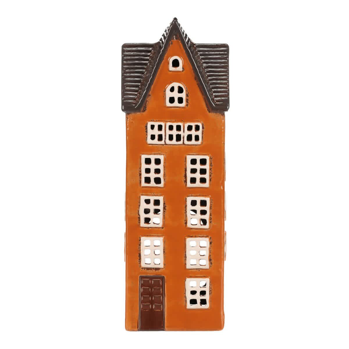 Keramický domeček/svícen - oranžový, patrový