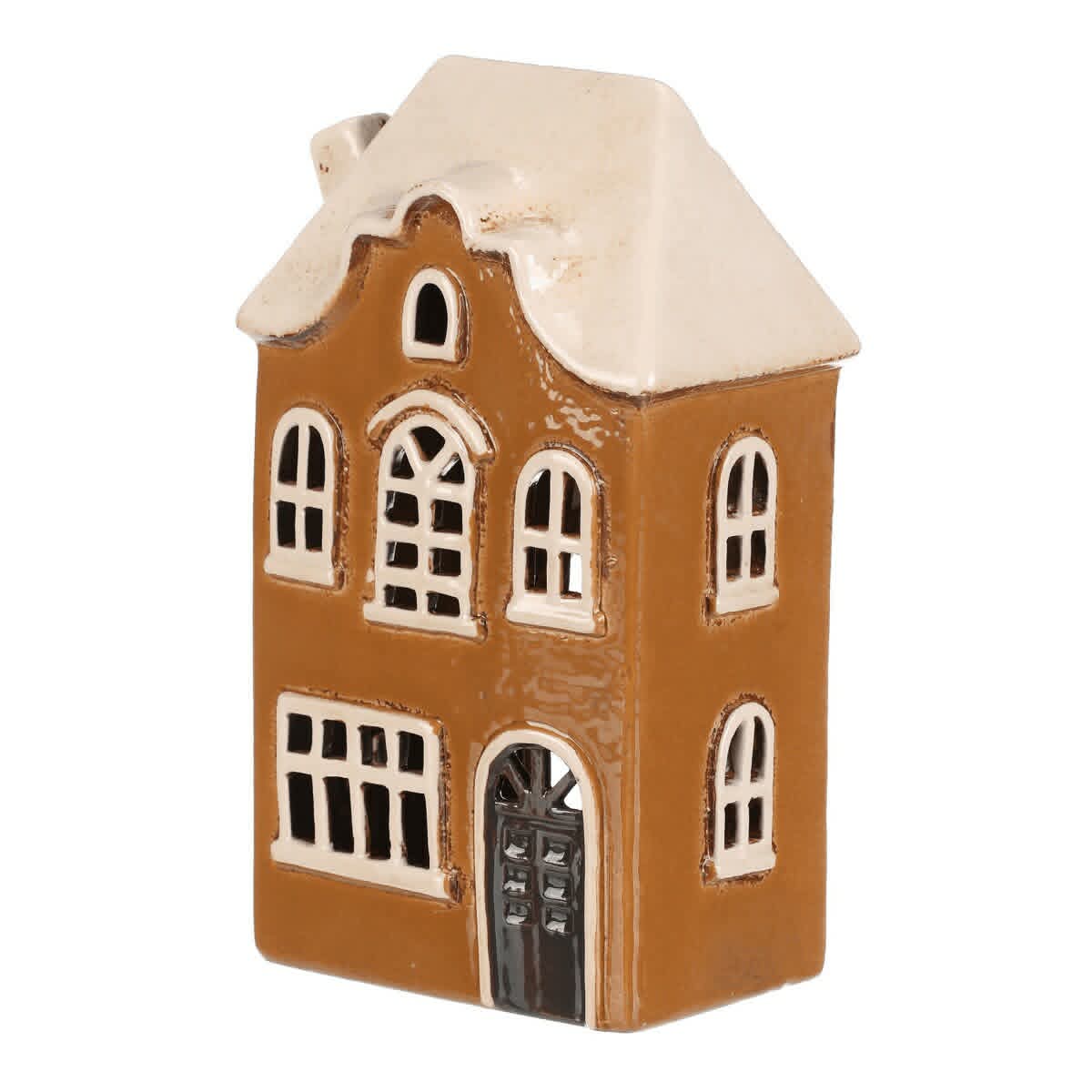 Keramický domeček/svícen - světle hnědý