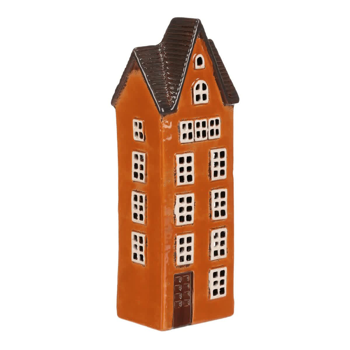 Keramický domeček/svícen - oranžový, patrový