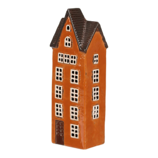 Keramický domeček/svícen - oranžový, patrový
